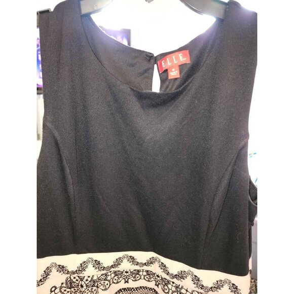 Black & Cream ELLE Womens Sleeveless Lace Overlay Dress Size 16 Made In China El - Picture 2 of 10
